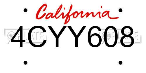 4CYY608 California License Plate