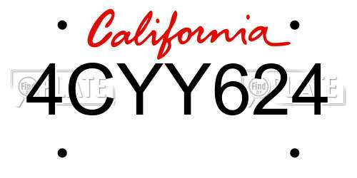 4CYY624 California License Plate
