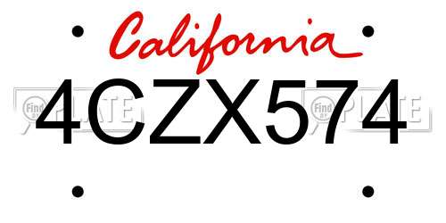 4CZX574 California License Plate