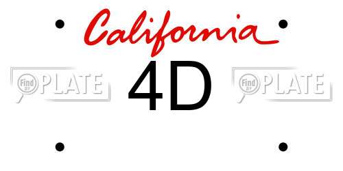 4D California License Plate