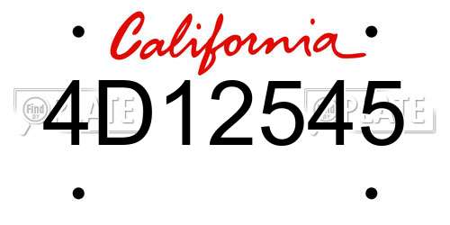 4D12545 California License Plate
