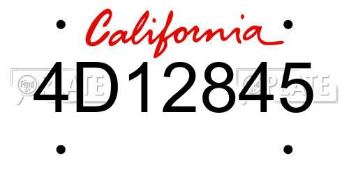 4D12845 California License Plate