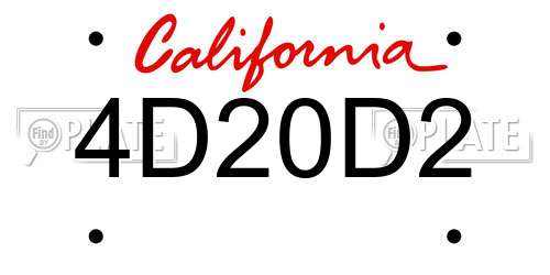 4D20D2 California License Plate