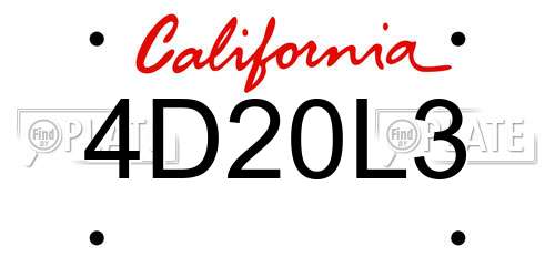 4D20L3 California License Plate