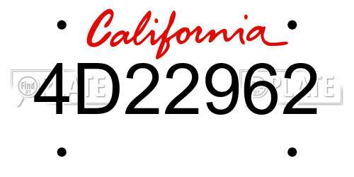 4D22962 California License Plate