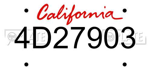 4D27903 California License Plate