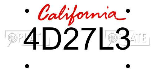 4D27L3 California License Plate