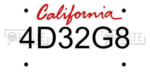 4D32G8 California License Plate