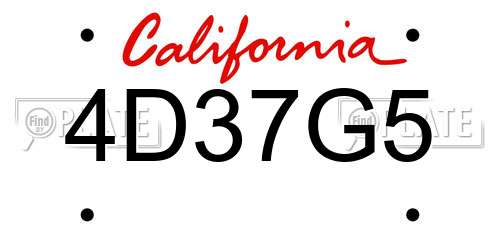 4D37G5 California License Plate