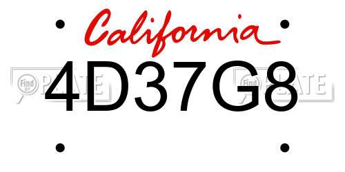 4D37G8 California License Plate