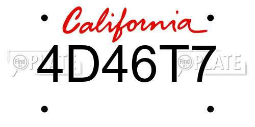 4D46T7 California License Plate