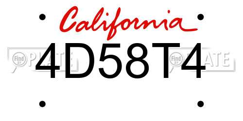 4D58T4 California License Plate