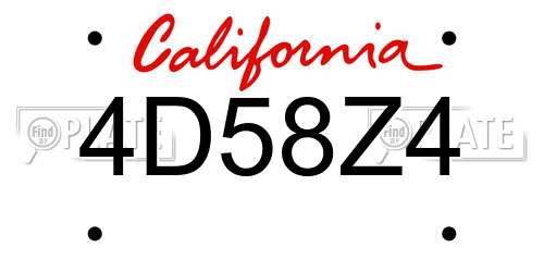 4D58Z4 California License Plate