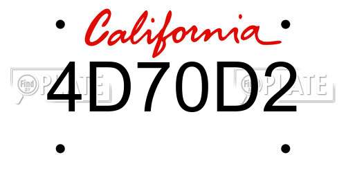 4D70D2 California License Plate