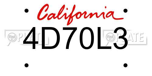4D70L3 California License Plate