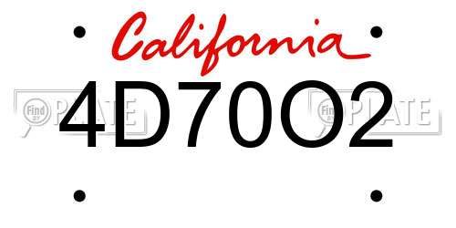 4D70O2 California License Plate