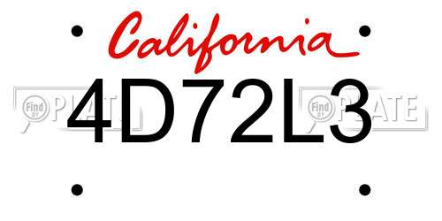 4D72L3 California License Plate