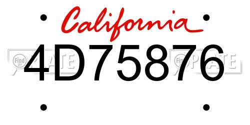 4D75876 California License Plate