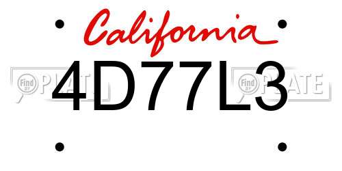 4D77L3 California License Plate