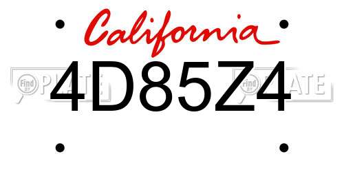 4D85Z4 California License Plate