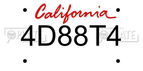 4D88T4 California License Plate