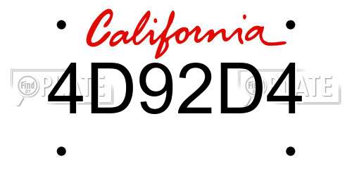 4D92D4 California License Plate