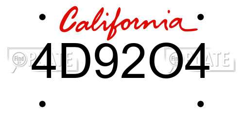 4D92O4 California License Plate