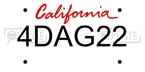 4DAG22 California License Plate