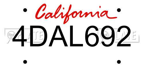4DAL692 California License Plate