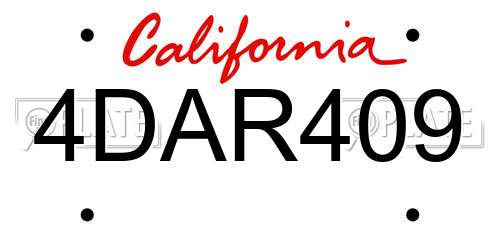 4DAR409 California License Plate