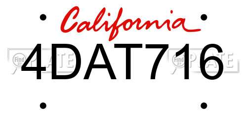 4DAT716 California License Plate
