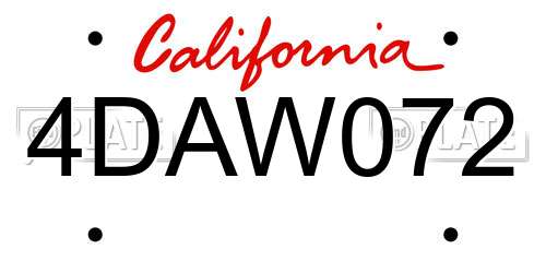 4DAW072 California License Plate