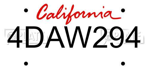 4DAW294 California License Plate