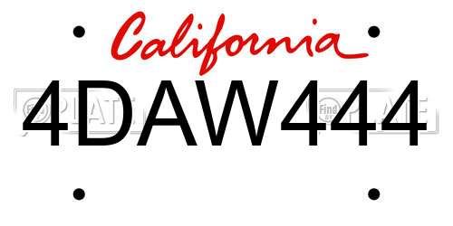 4DAW444 California License Plate