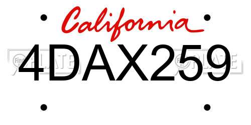 4DAX259 California License Plate