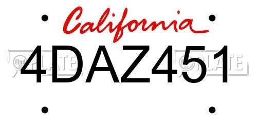 4DAZ451 California License Plate