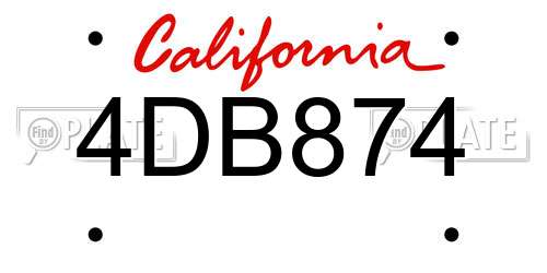 4DB874 California License Plate