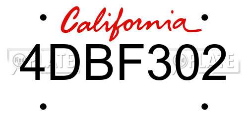 4DBF302 California License Plate