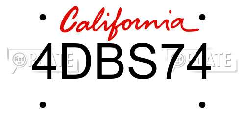 4DBS74 California License Plate