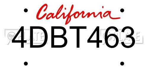 4DBT463 California License Plate