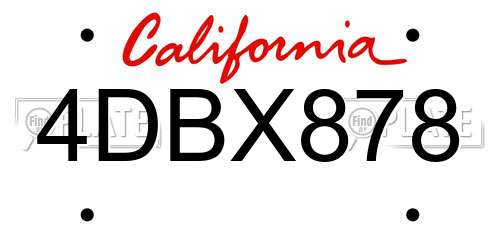 4DBX878 California License Plate