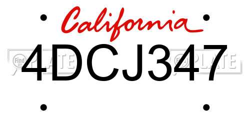4DCJ347 California License Plate