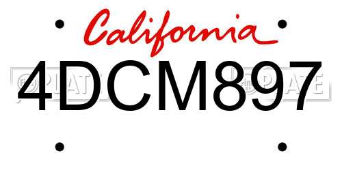 4DCM897 California License Plate