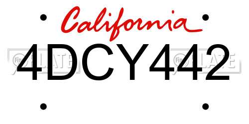 4DCY442 California License Plate