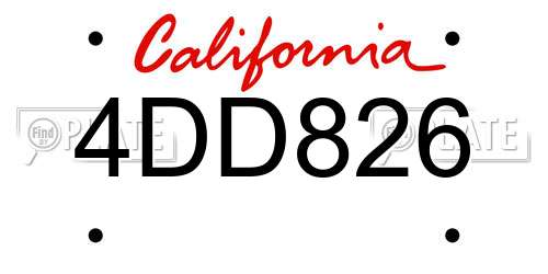 4DD826 California License Plate