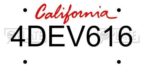 4DEV616 California License Plate