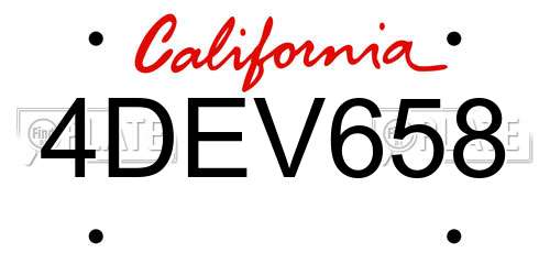 4DEV658 California License Plate