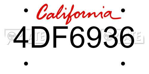 4DF6936 California License Plate