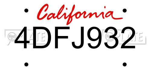 4DFJ932 California License Plate