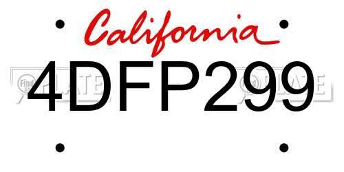 4DFP299 California License Plate